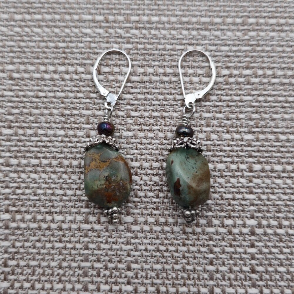 Sterling Silver Handmade Green Turquoise Earrings A3050